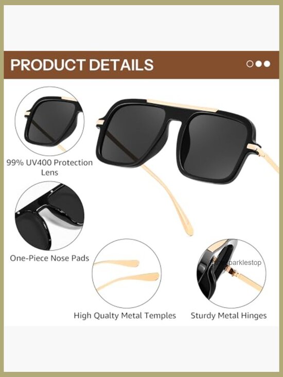 Retro Square Aviator Sunglasses, UV Protection, Unisex, PC Frame, Metal Temples main image 6